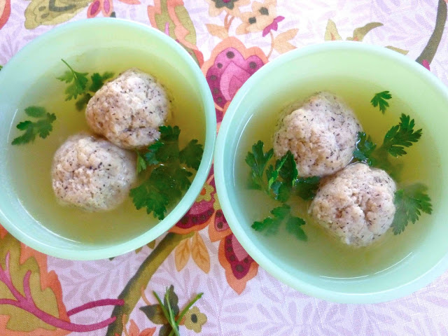 Lemon Chicken Soup with Salt & Pepper Matzoh Balls