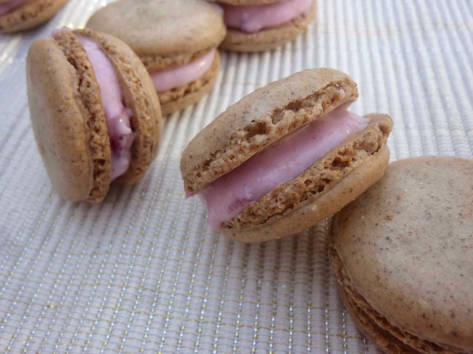 Allspice Macarons with Cranberry Cream Cheese Frosting Filling