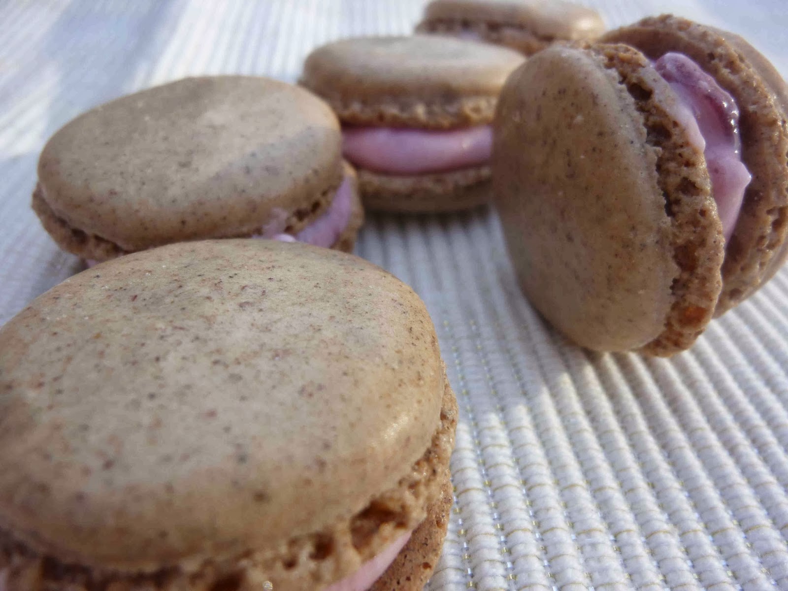 Allspice Macarons with Cranberry Cream Cheese Frosting Filling