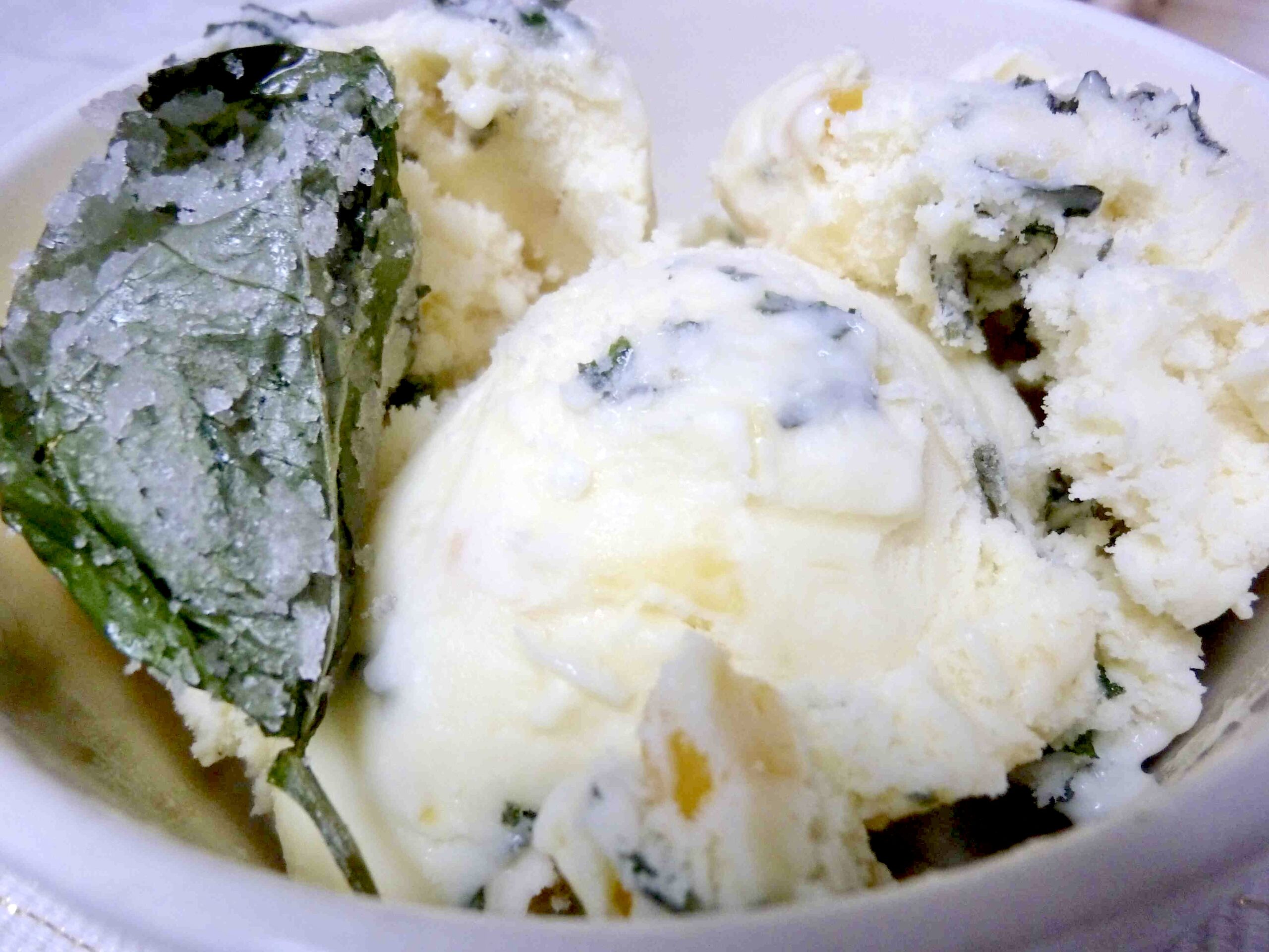 Sweet Corn Ice Cream with Candied Basil