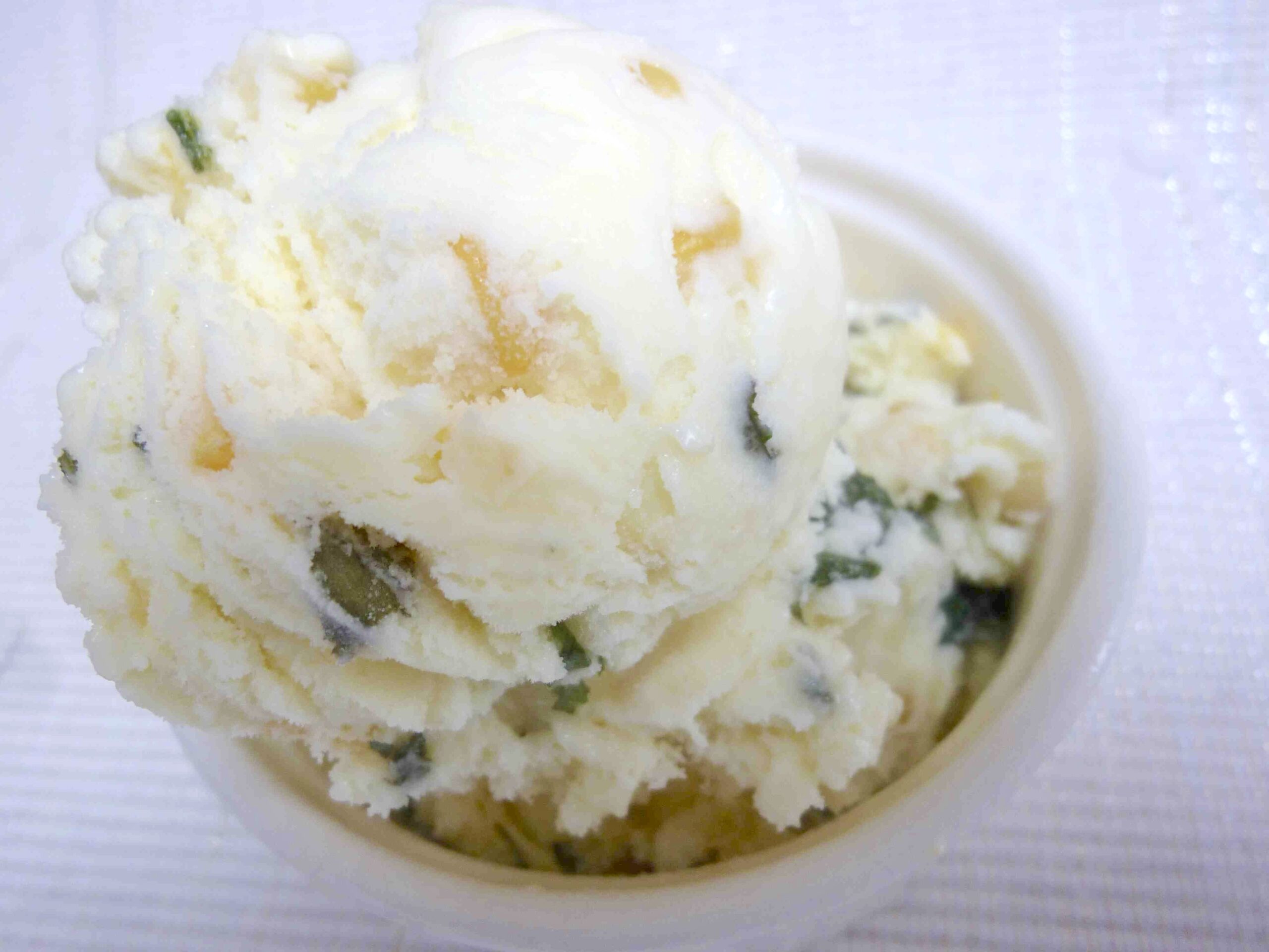 Sweet Corn Ice Cream with Candied Basil