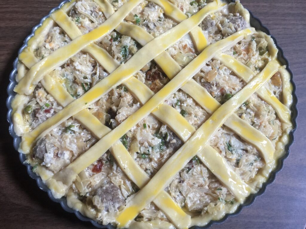 Sauerkraut Bratwurst Cheese Pie unbaked