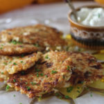 Low Carb Celery Root Latkes with Roasted Garlic Herb Sour Cream