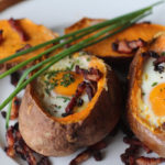 Sweet Potatoes Stuffed with Bacon, Eggs, and Cheese