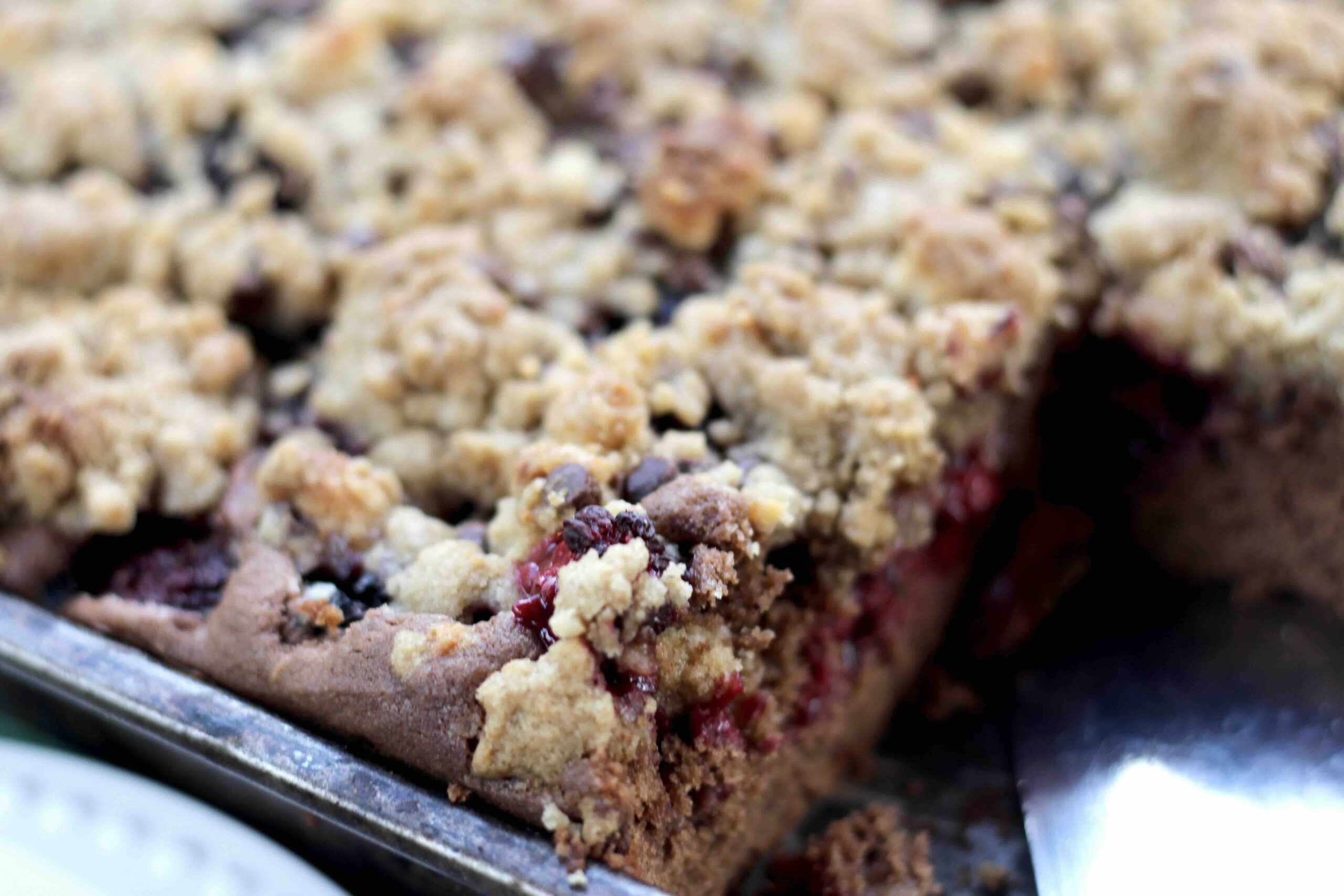 Blackberry Chocolate Cake with Marzipan Chocolate Chip Streusel