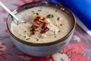 Celery Root Soup with Horseradish & Bacon 