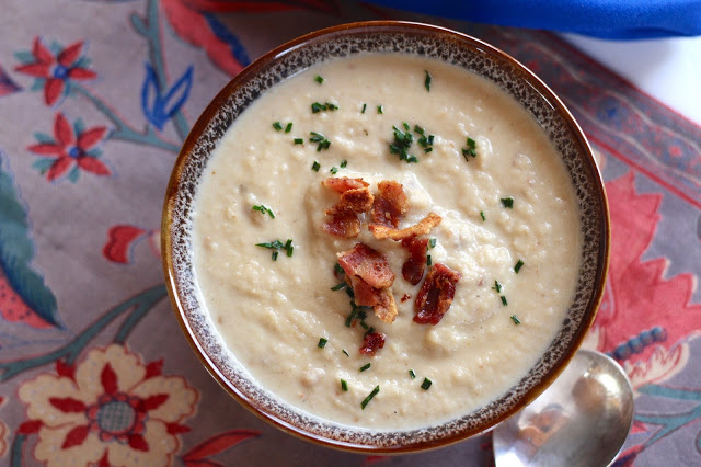 Celery Root Soup with horseradish and Bacon