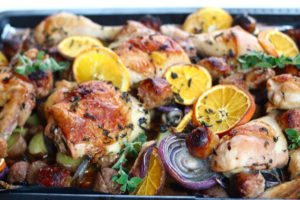 Orange Oregano Chicken with Bratwurst