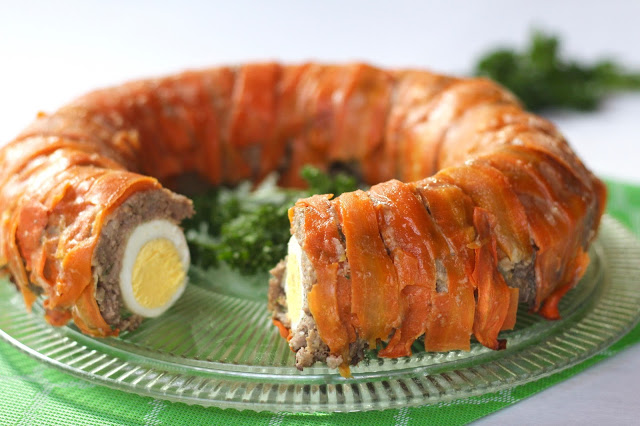 Carrot Wrapped Egg-Stuffed Meatloaf