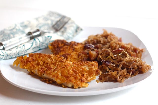 Corn Flakes Chicken Schnitzel with Apple Sauerkraut – Diary of a Mad ...