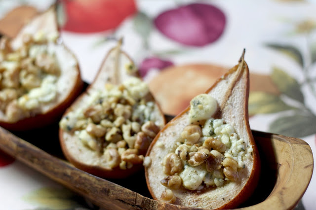 Baked Pears with Walnuts & Blue Cheese