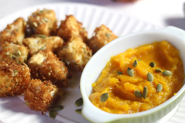 Fried Brie Pieces with Pumpkin Honey Dip