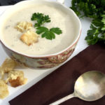 Parsley Root Cream Soup with Gouda Croutons