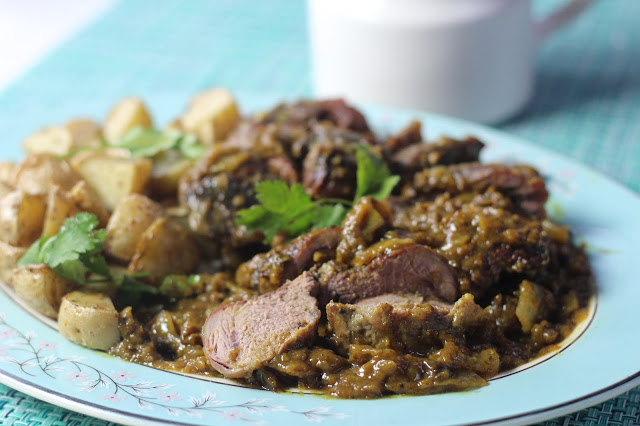 Easter Lamb in Curry Sauce with Lemon Roasted Potatoes