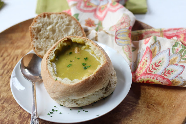 My German Mother-in-Law's Pea Soup with Wurst in Homemade Bread Bowls