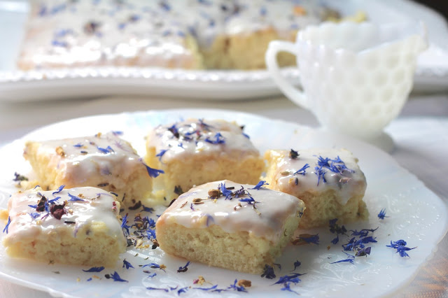 Sweet Milk Cake with Blue Flowers Glaze
