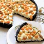 Garlic Scape Currant Tomato Tart in a Charcoal Crust