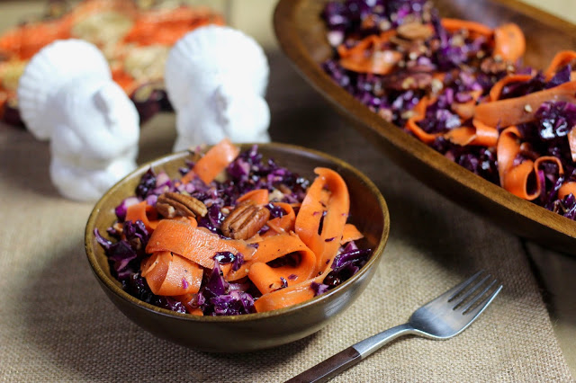 Thanksgiving Tips and Timesavers:  Marinated Red Cabbage Carrot Salad with Pecans & Vanilla