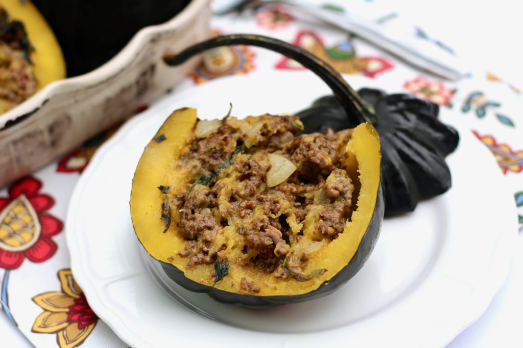 Cheesy Herby Beef Stuffed Acorn Squash