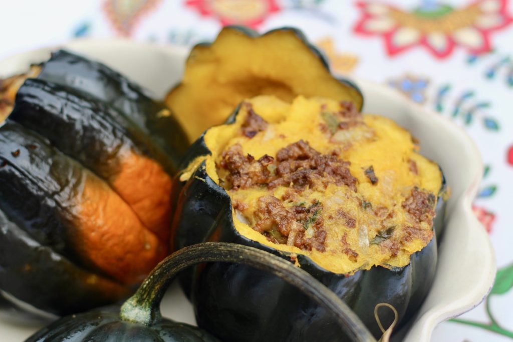 Cheesy Herby Beef Stuffed Acorn Squash