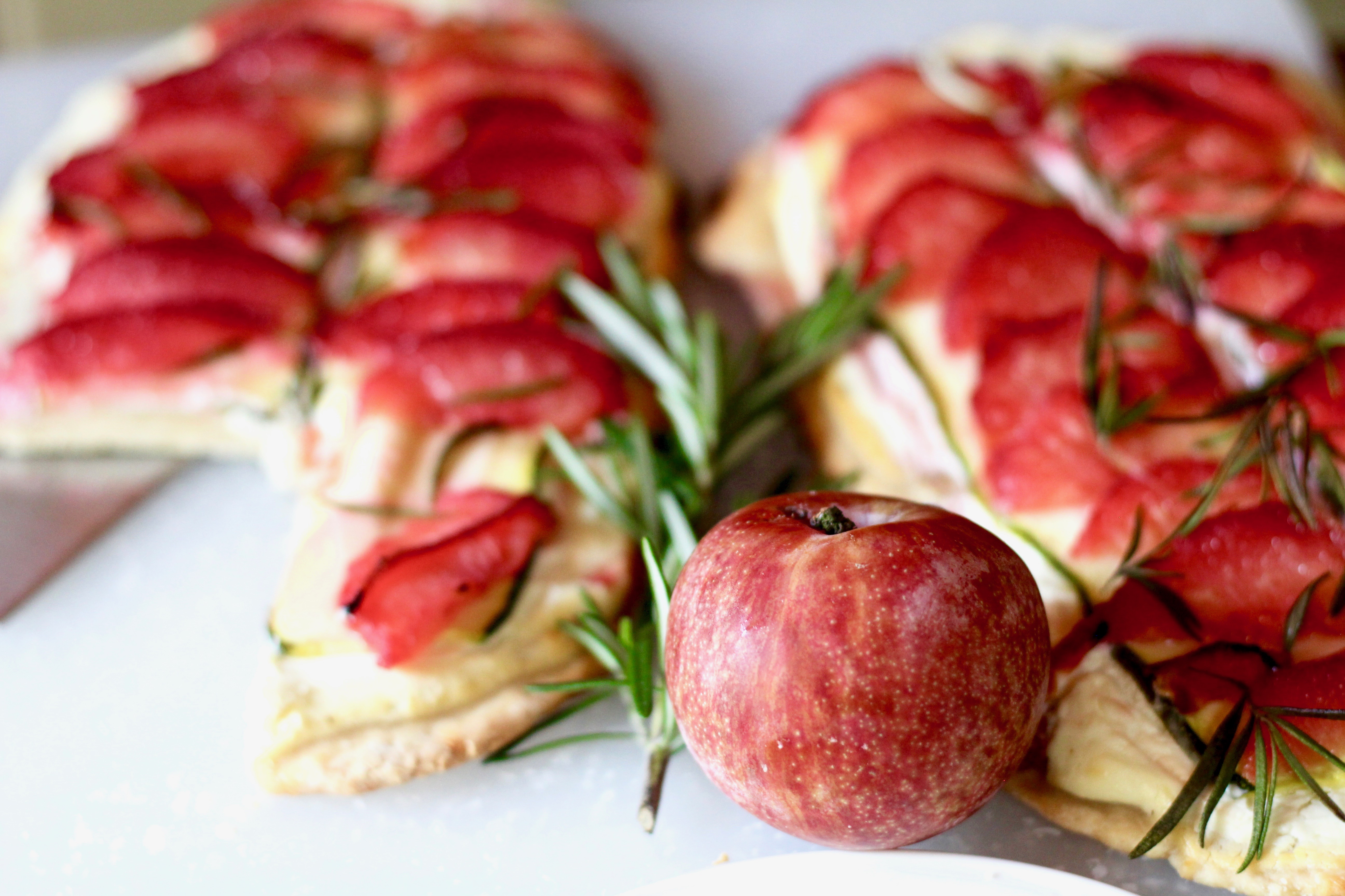 Plumcot, Goat Cheese, Zucchini, Rosemary Flammkuchen