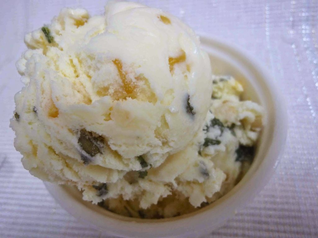 Sweet Corn Ice Cream with Candied Basil