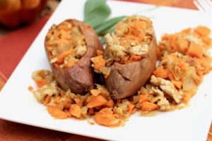 Ground Turkey Caramelized Sauerkraut Stuffed Sweet Potatoes