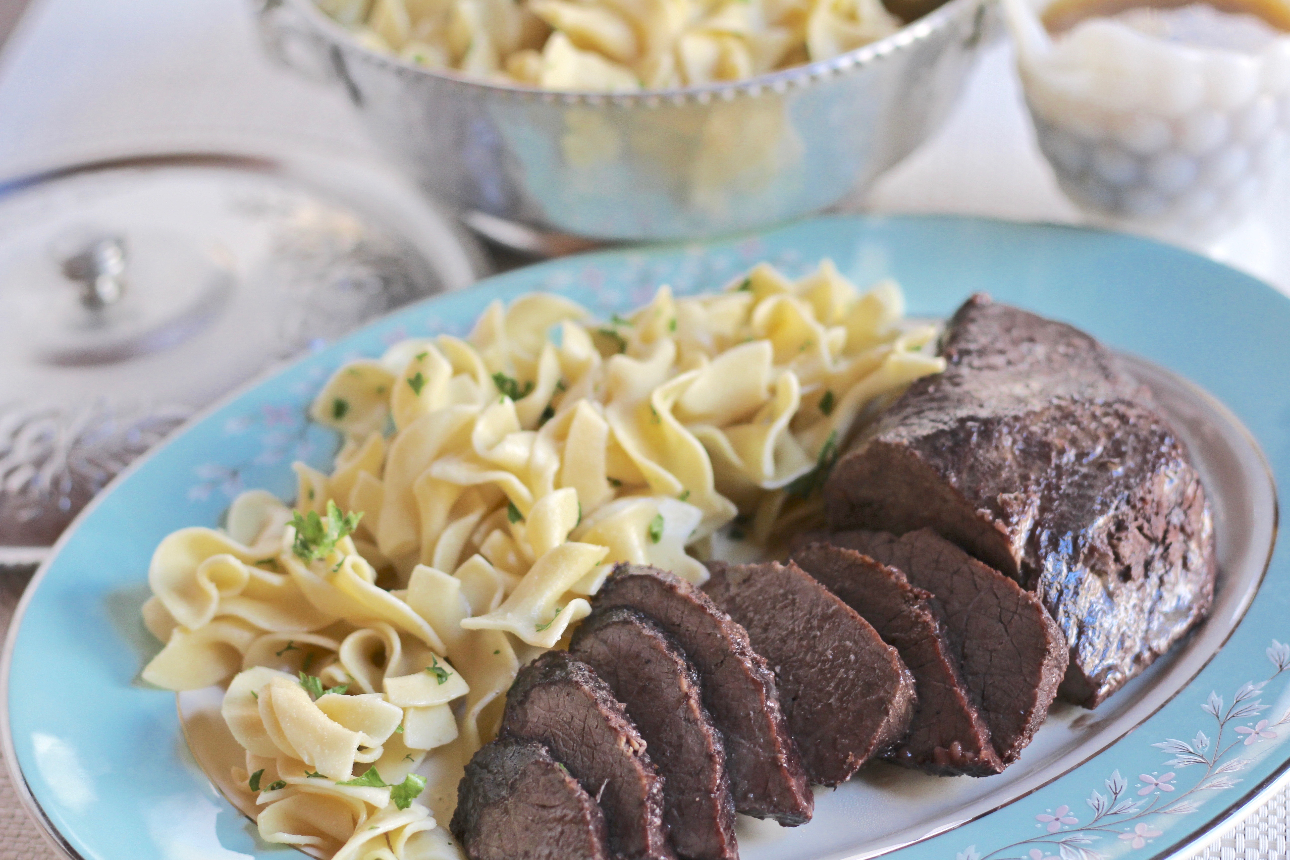 Pino Noir Beef Roast with Parsley Buttered Egg Noodles