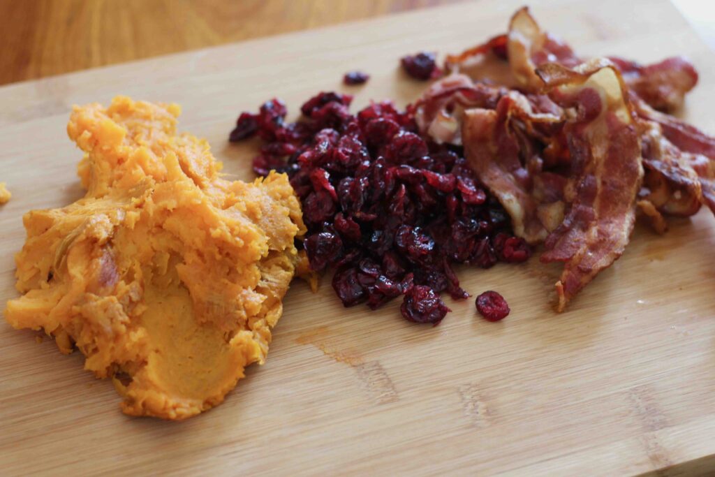 Mashed Sweet Potato, Craisins, & Bacon