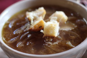 Red Onion Soup with Cheese Croutons