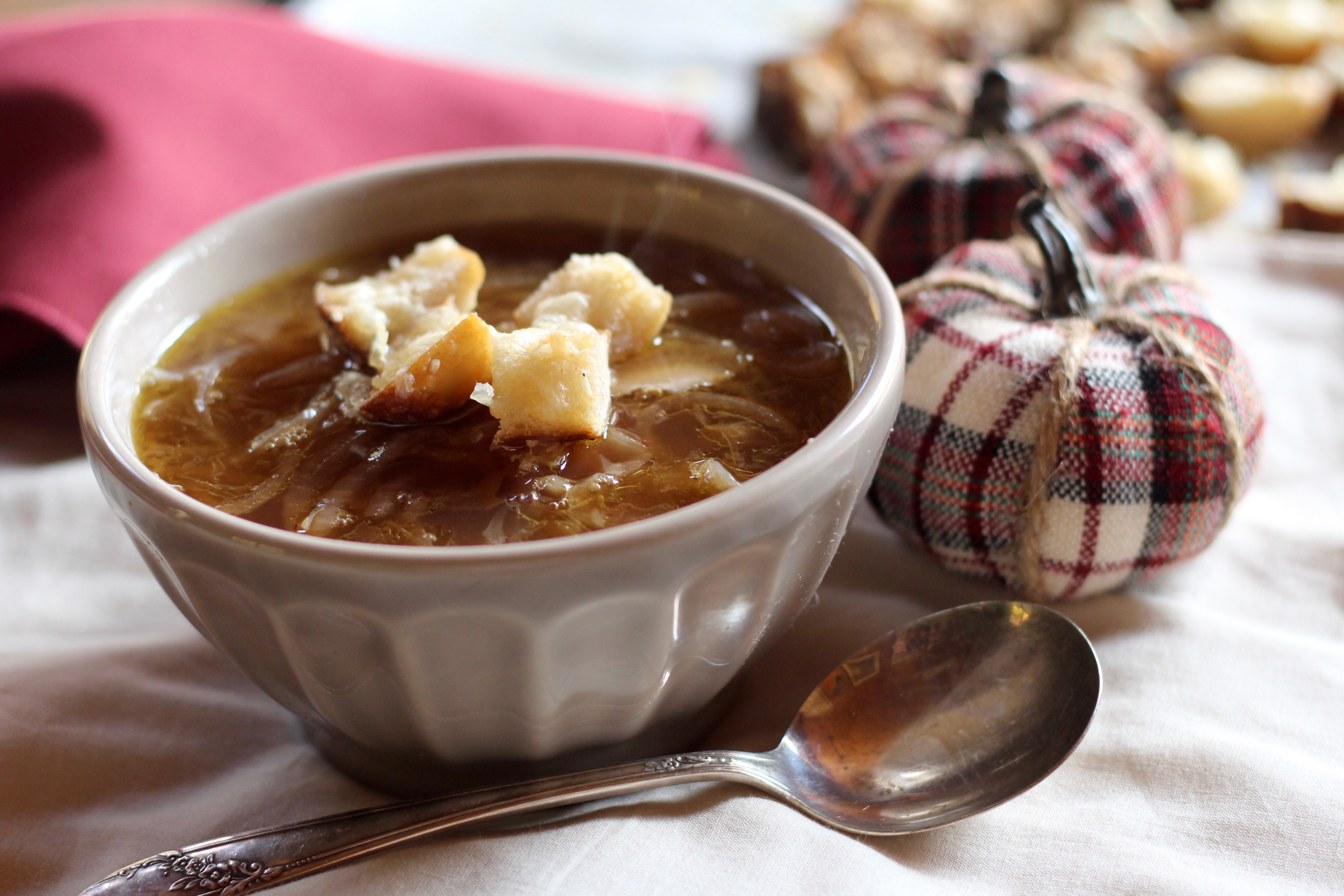 Red Onion Soup with Cheese Croutons