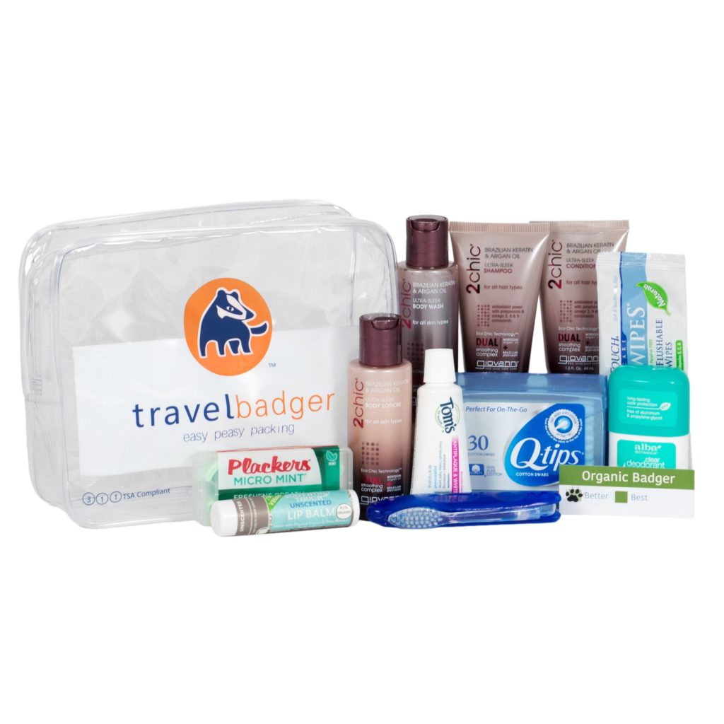 Travel Badger's organic toiletry  kits