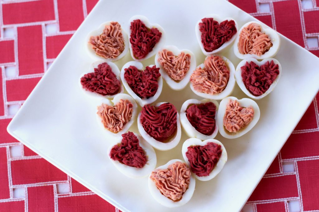 Heart shaped Red Beet Deviled Eggs