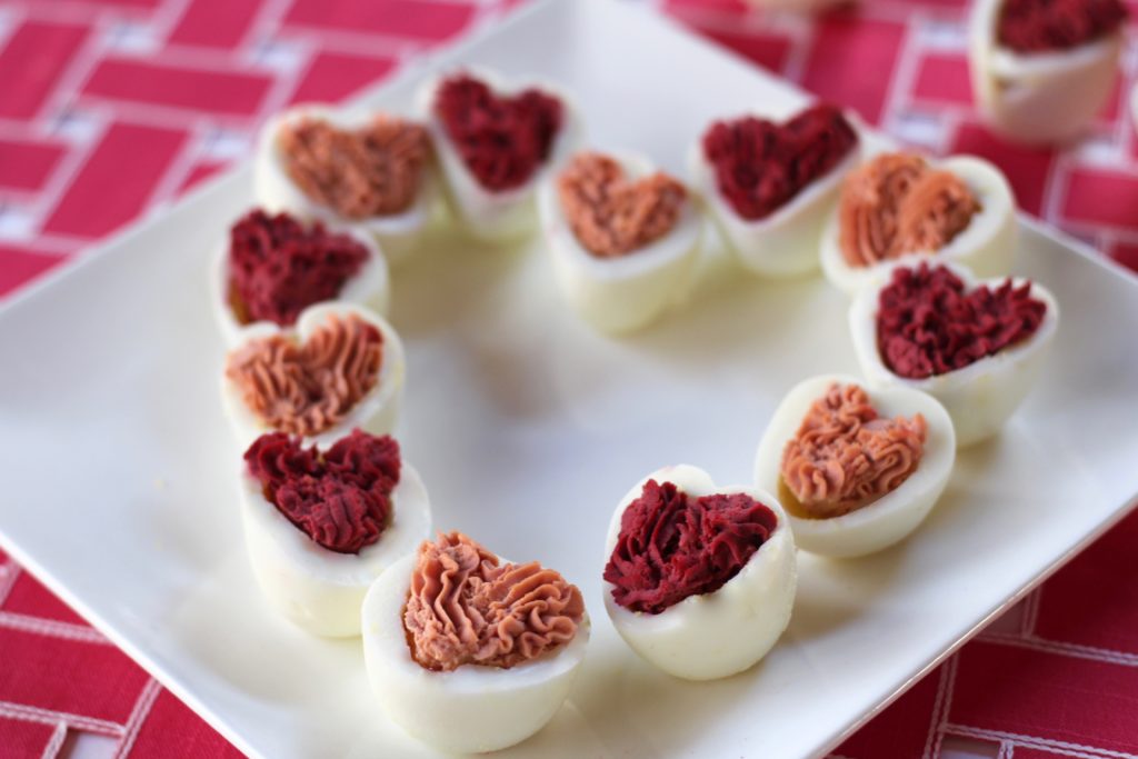 Heart shaped Red Beet Deviled Eggs