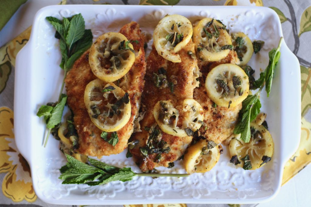 Lemon Chicken Schnitzel with Mint and Capers