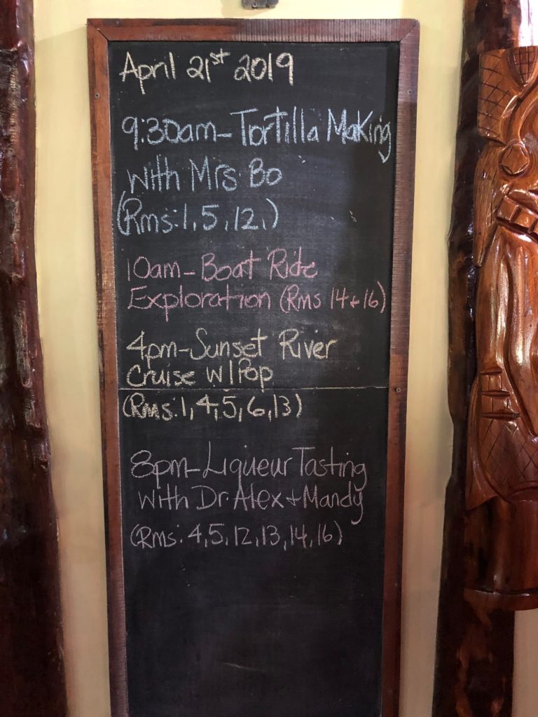 Cotton Tree Lodge Belize Daily schedule