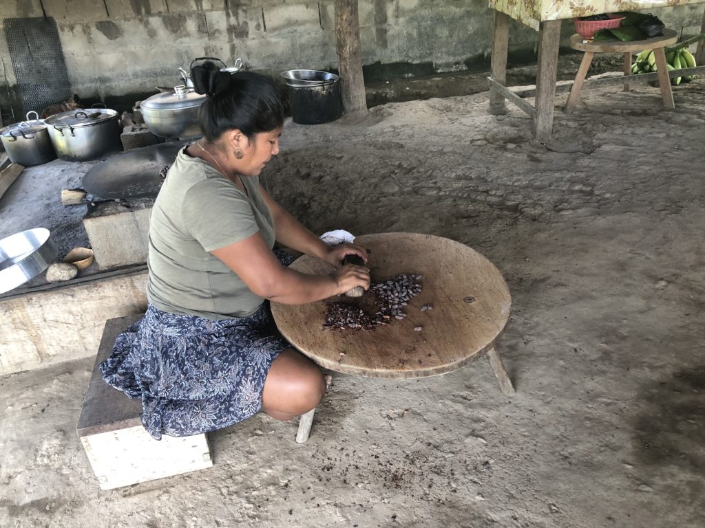 Making a traditional Mayan cacao drink Belize