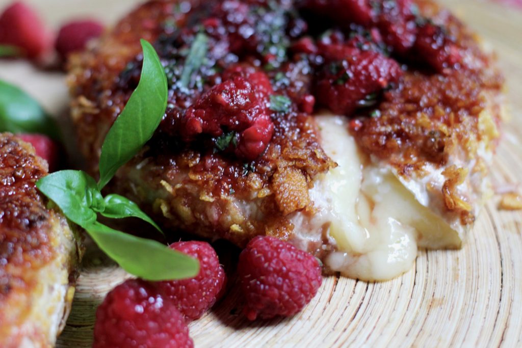 In this Raspberry Basil Cornflakes Brie appetizer