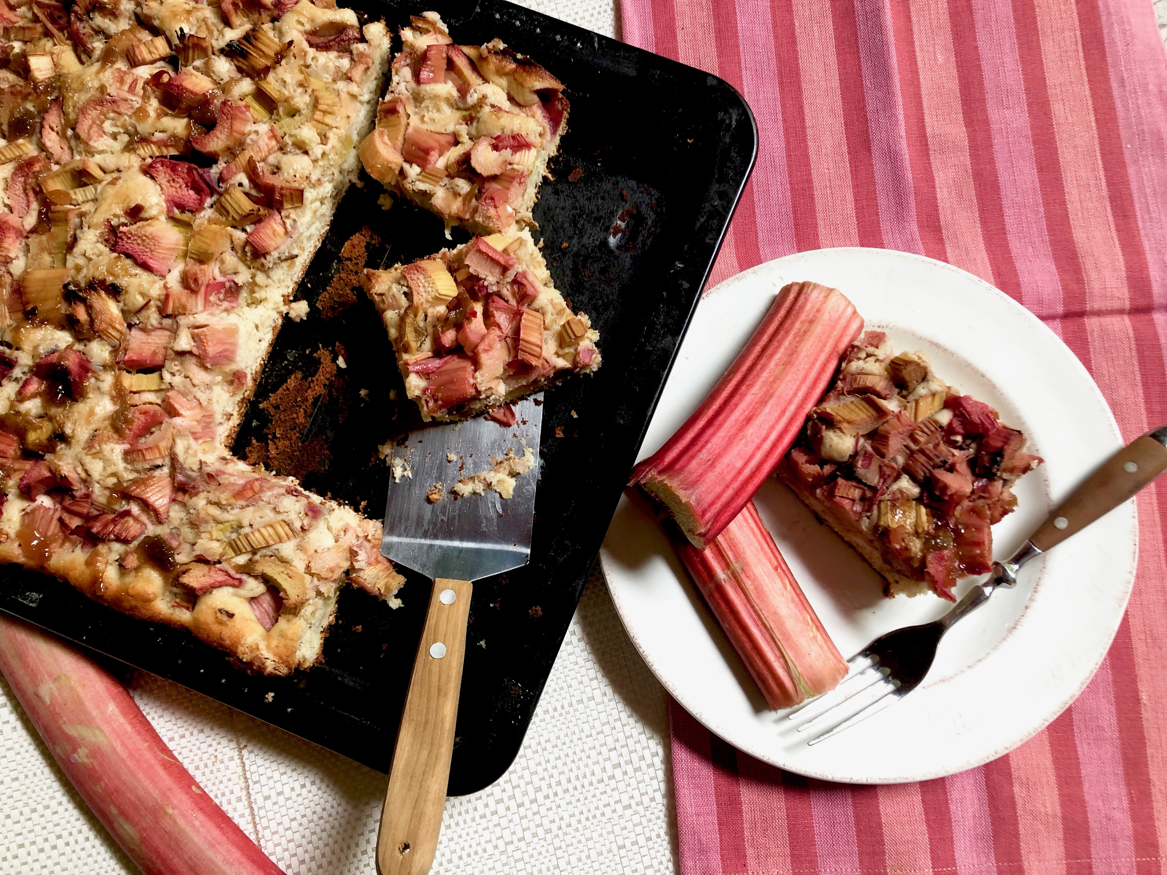 RHUBARB BANANA SHEET CAKE