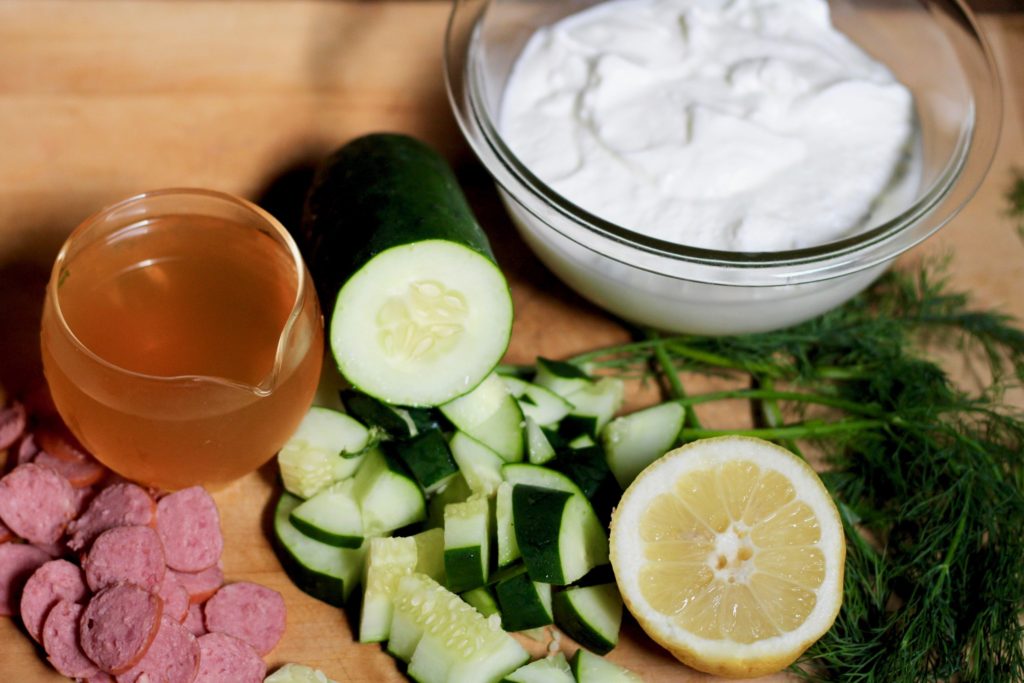 Cold Cucumber Soup with Bratwurst Chips ingredients