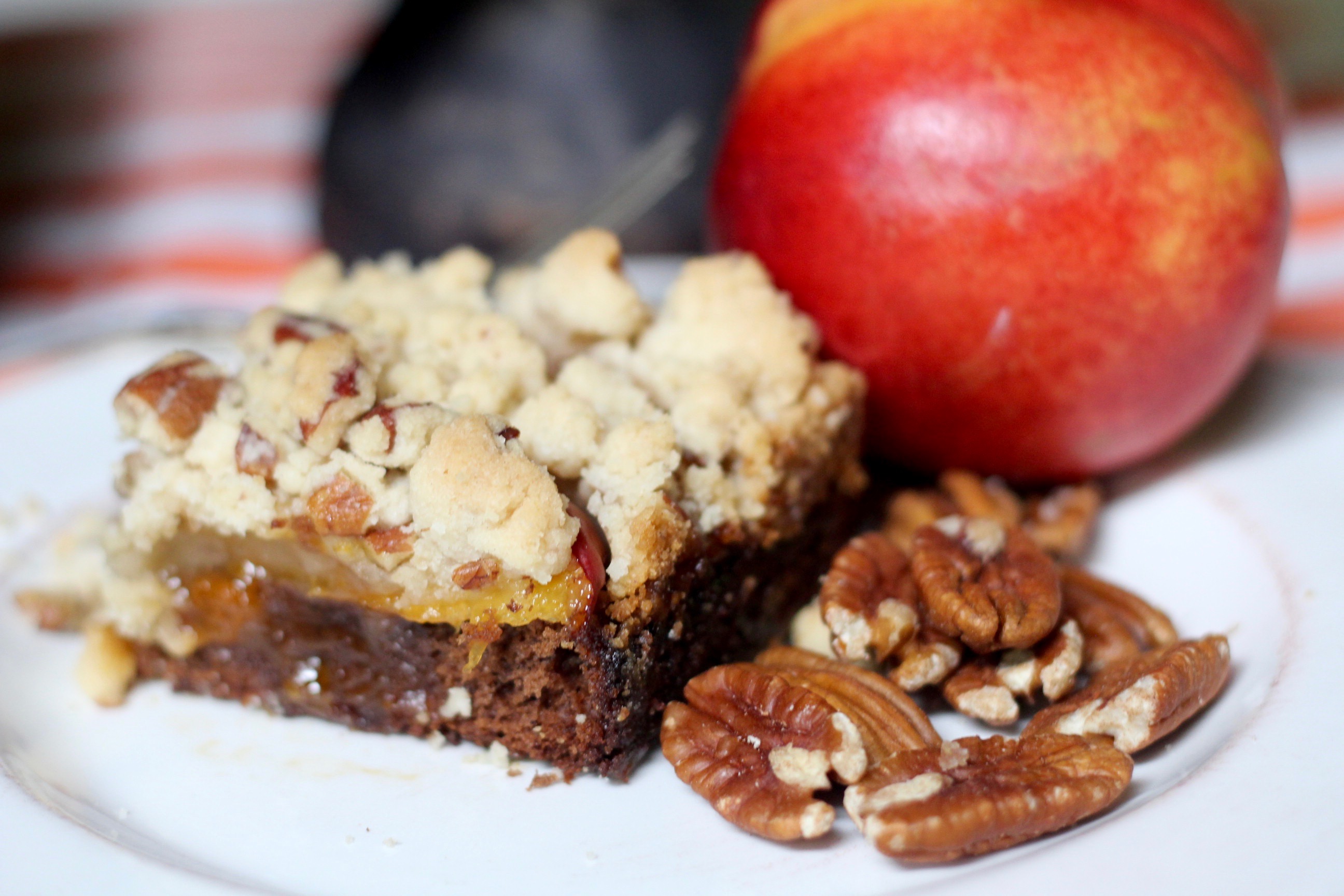 Chocolate Nectarine Pecan Streusel Cake