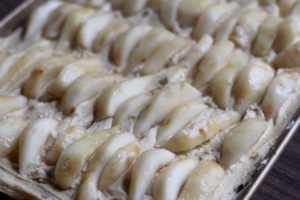 Pear Butterscotch Marzipan Streusel Cake