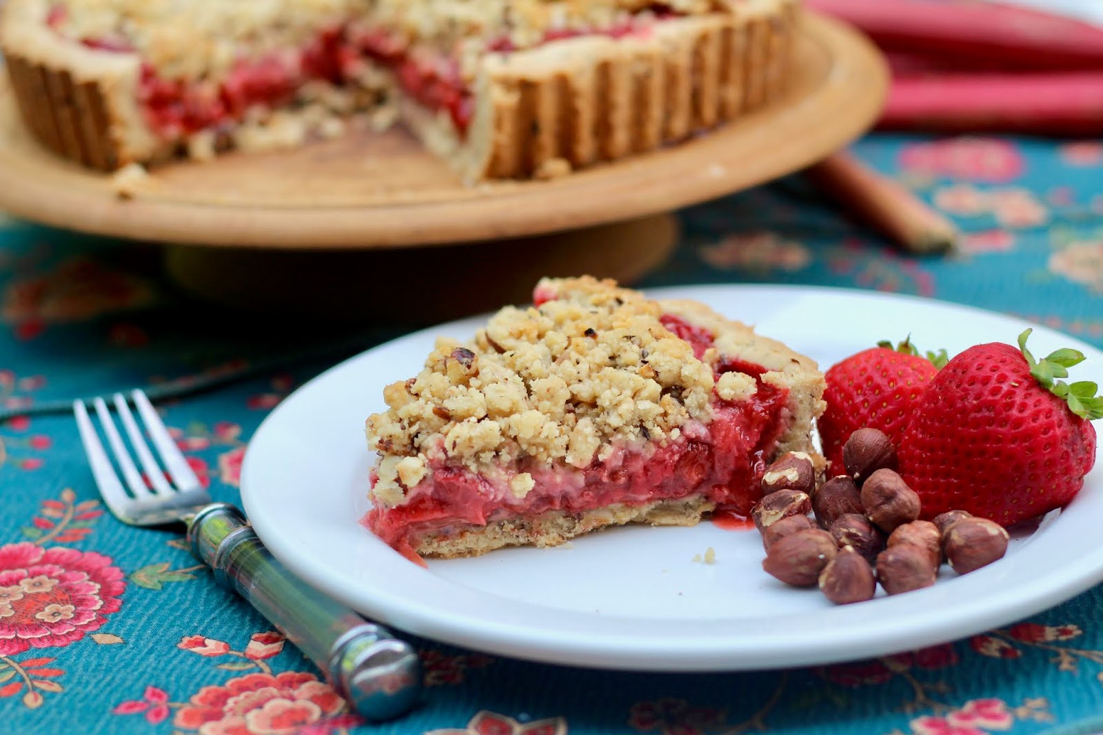 Strawberry Rhubarb Hazelnut Streusel Tart