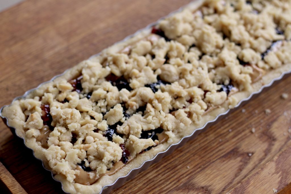 Peanut Butter & Jelly Streusel Tart