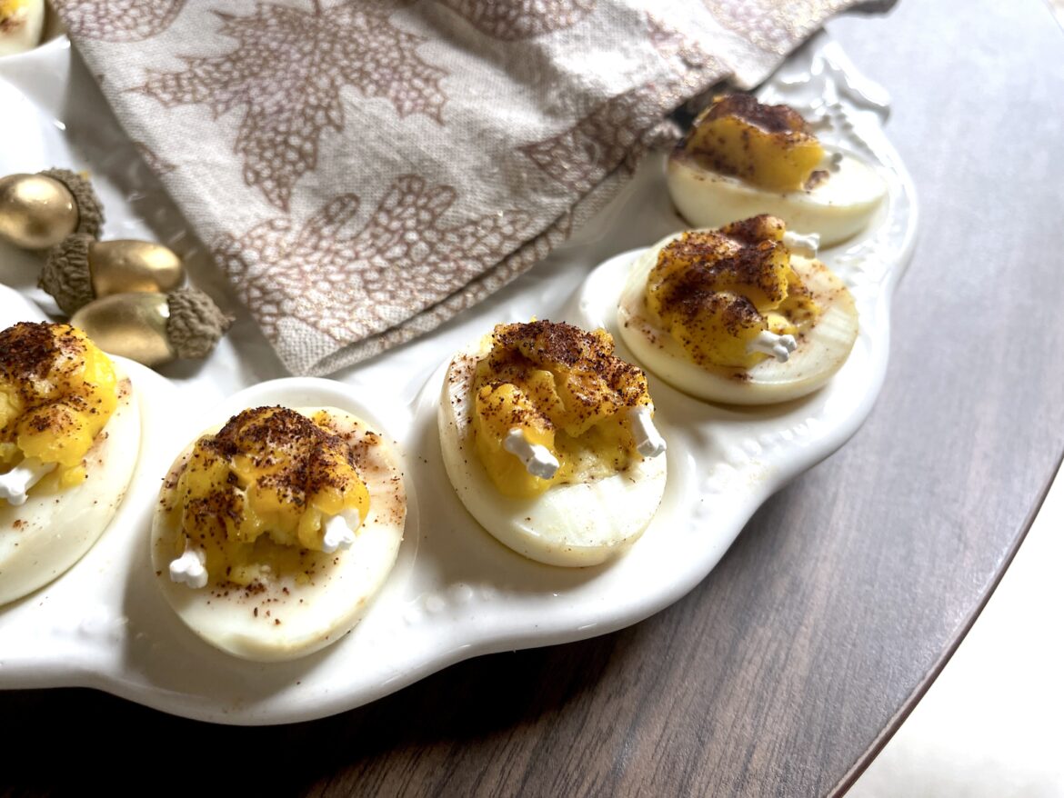 Roast turkey shaped deviled eggs
