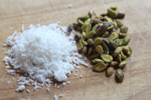 Shredded coconut and raw pistachios