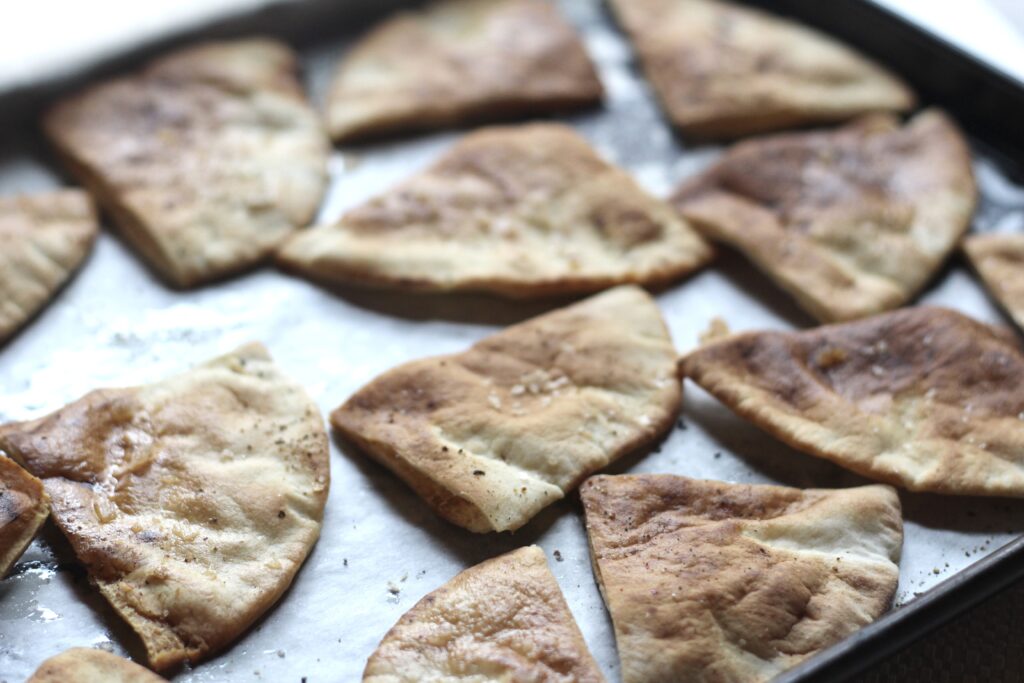 Toasted Pita bread with large flake lemon salt