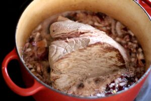 Pot Roasat simmering in red wine