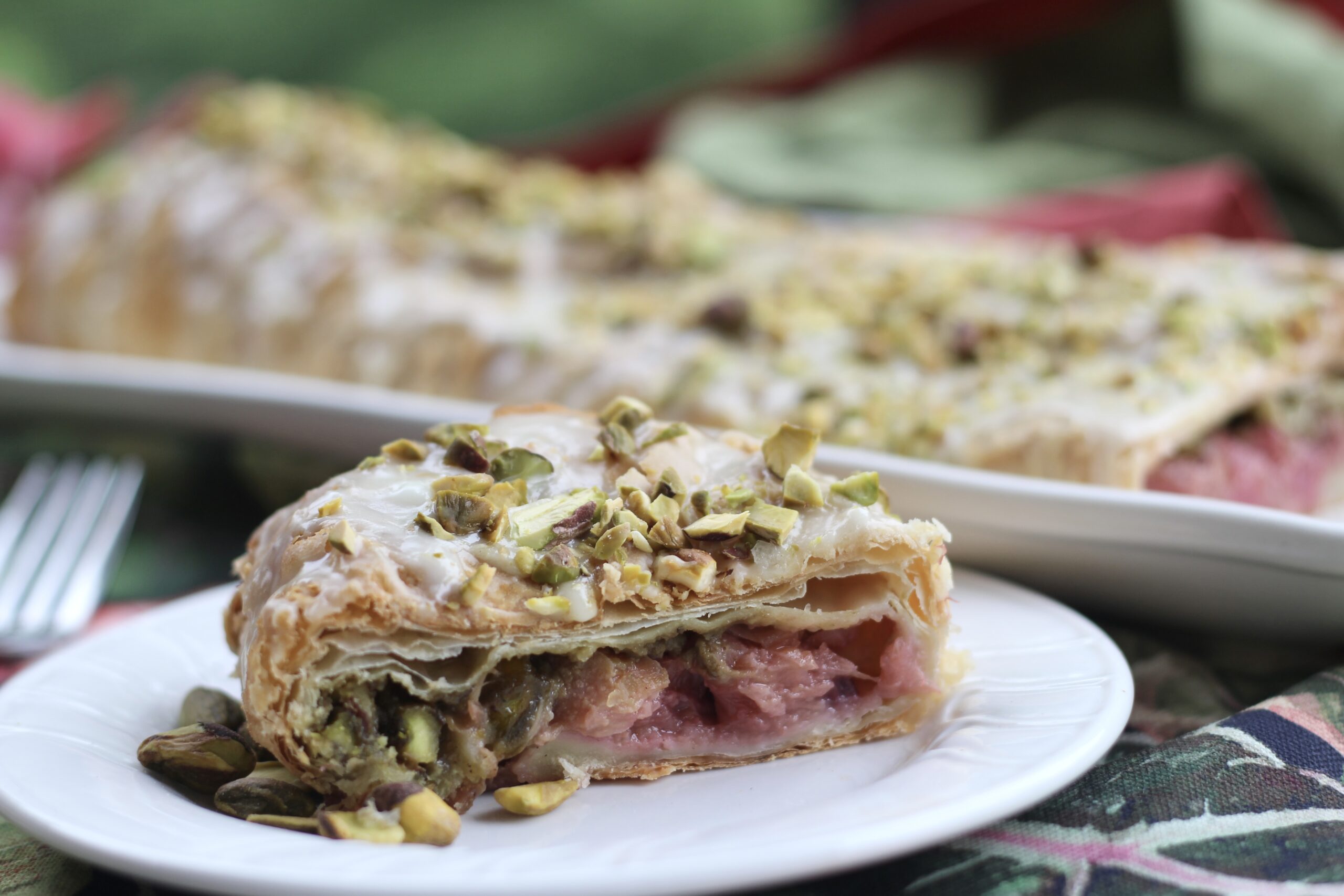 Rhubarb Pistachio Cream Strudel