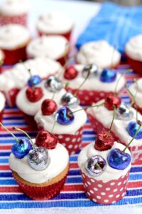 glittery maraschino cherry cupcakes